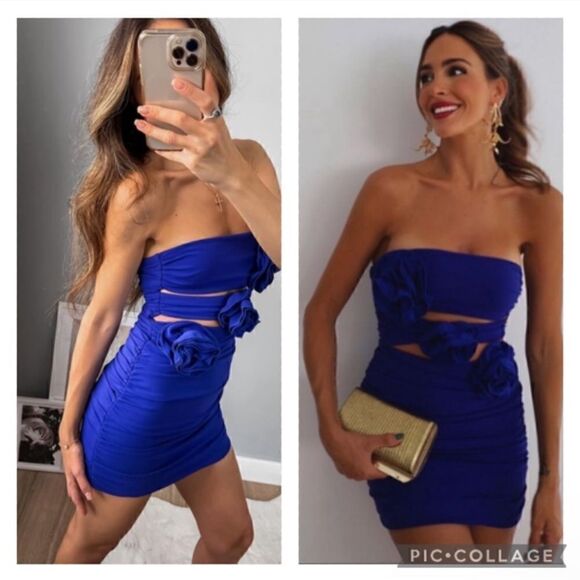 Zara Floral Cut Out Dress Size Small - Picture 1 of 5